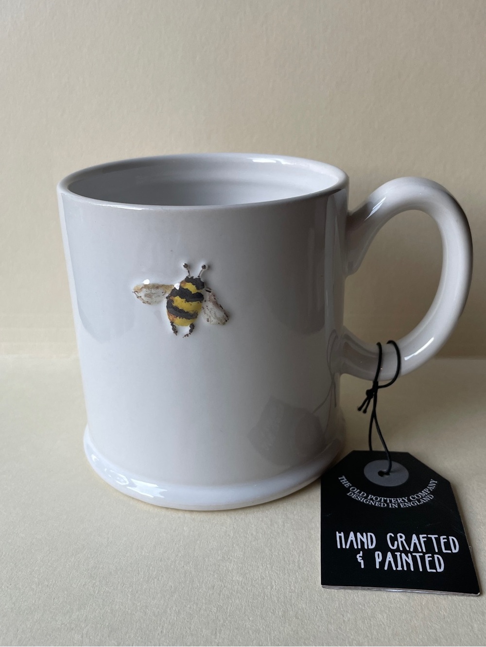 The Old Potter Company Handcrafted White Bee Ceramic Mug 16 oz